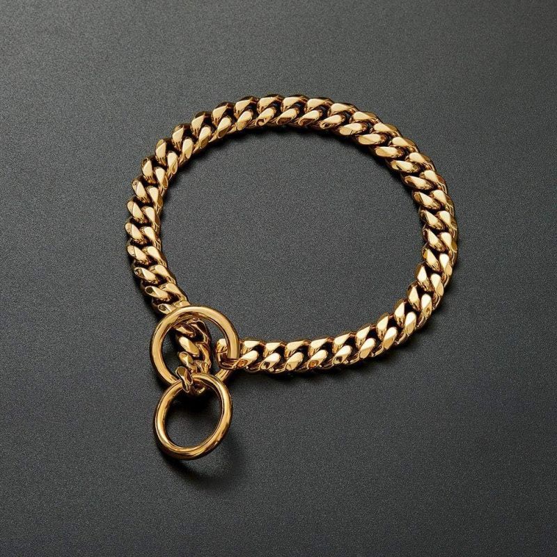 Wholesale 18K Gold Stainless Steel Chain Dog Collar Cuban Link Dog Chain Collar for Walking Training