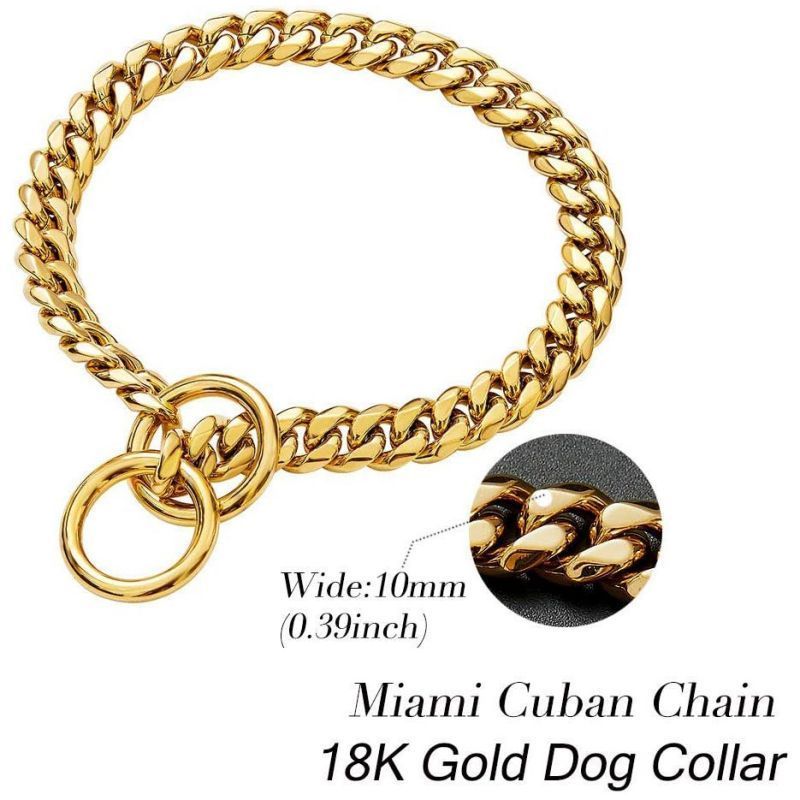 Wholesale 18K Gold Stainless Steel Chain Dog Collar Cuban Link Dog Chain Collar for Walking Training