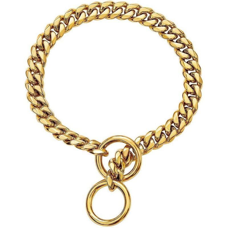 Wholesale 18K Gold Stainless Steel Chain Dog Collar Cuban Link Dog Chain Collar for Walking Training