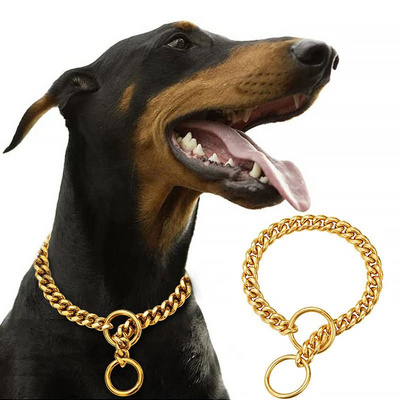 Wholesale 18K Gold Stainless Steel Chain Dog Collar Cuban Link Dog Chain Collar for Walking Training