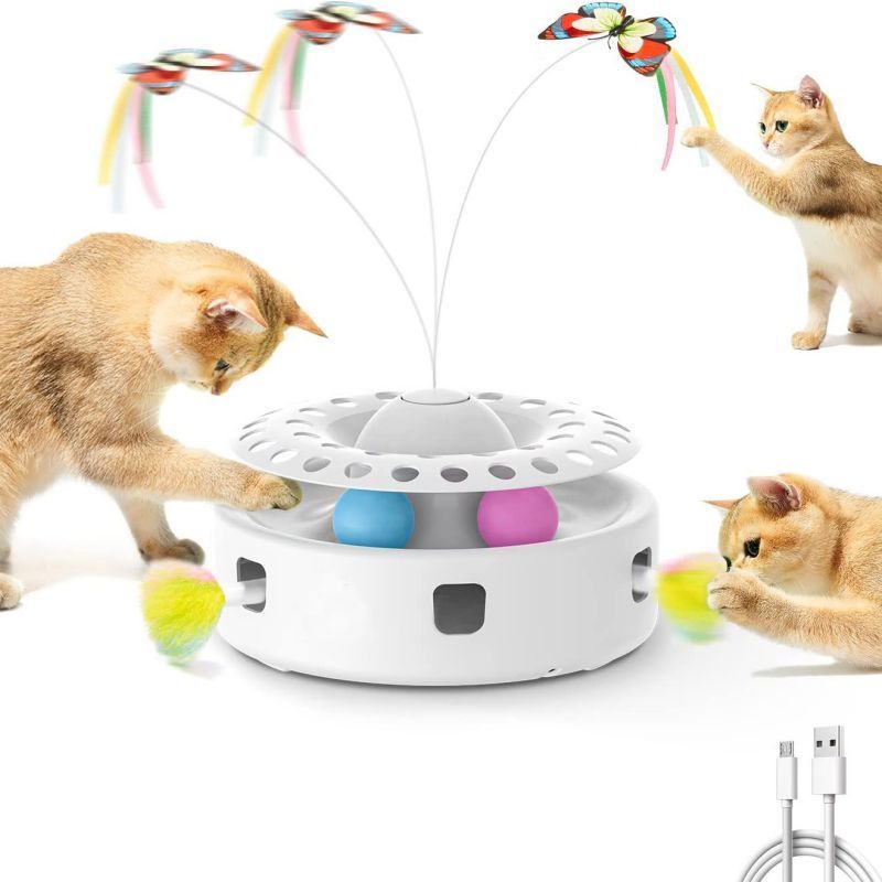 New Arrival 3-in-1 Smart Kitten Toy Butterfly Cat Toys Interactive with Random Moving Ambush Feather Cat Kicker