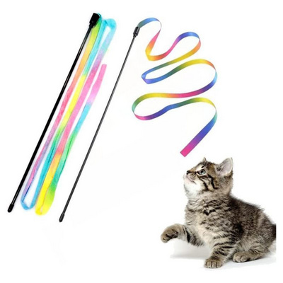 Wholesale Best Selling Rainbow Cat Teaser Wand Toys Interactive Cat Teaser Stick for Kittens