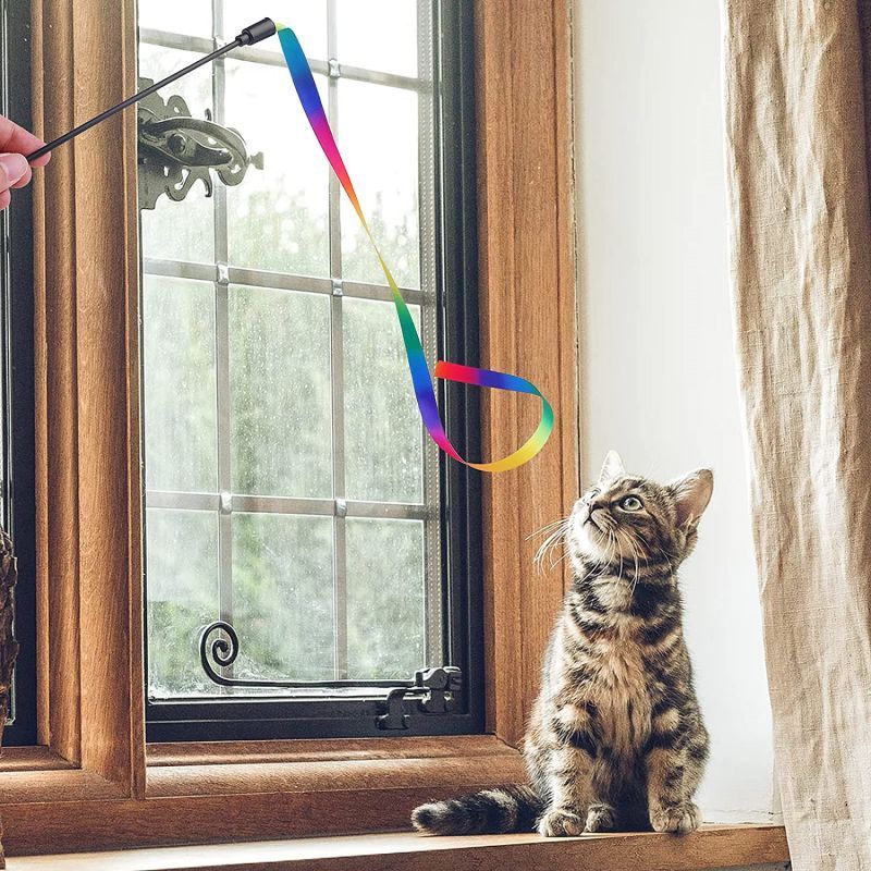 Wholesale Best Selling Rainbow Cat Teaser Wand Toys Interactive Cat Teaser Stick for Kittens