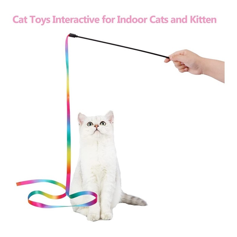 Wholesale Best Selling Rainbow Cat Teaser Wand Toys Interactive Cat Teaser Stick for Kittens