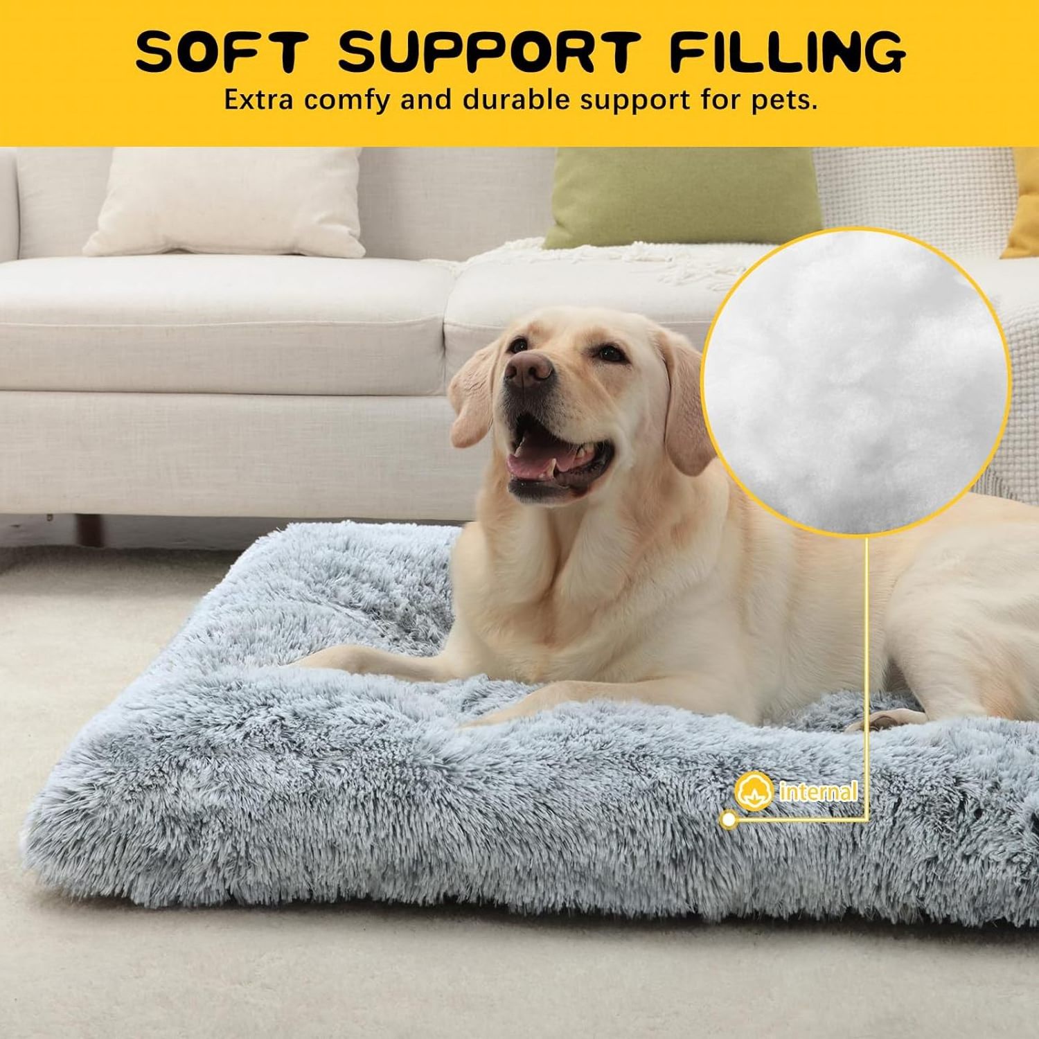 Wholesale Custom Washable Fluffy Faux Fur Pet Dog Kennel Crate Pad Mat Calming Plush Dog Bed for Pet Sleeping and Anti Anxiety