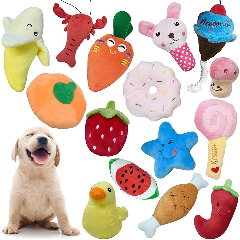 Wholesale Customized OEM Stuffed Soft Plush Dog Toy Bulk Pet Dog Squeaky Plush Toys Pack Cute Puppy Dog Toys Plush Set Bundle