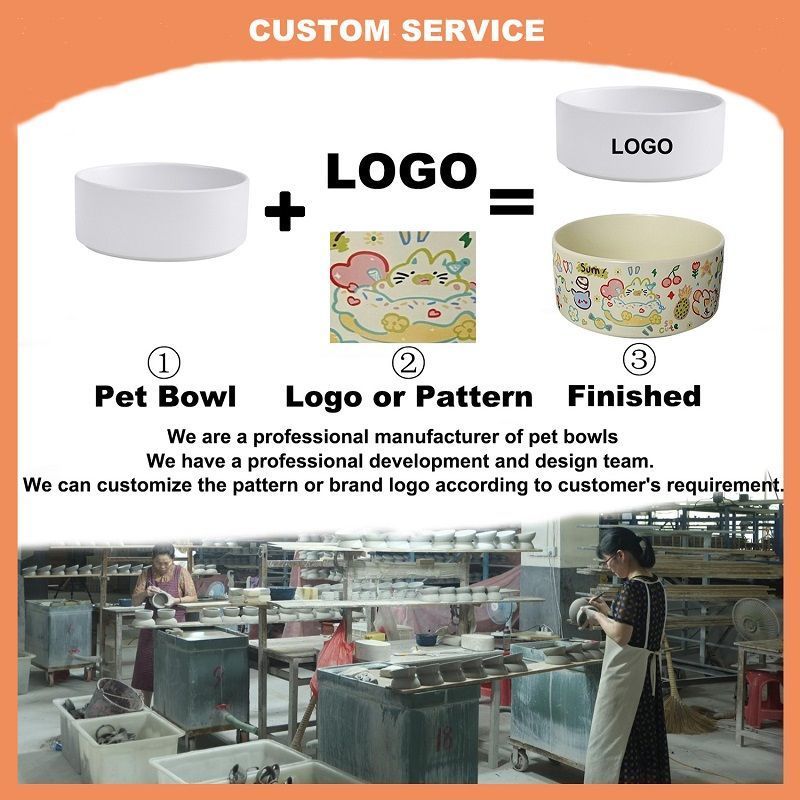 Custom Logo Drinking Feeder Eating Water Feeding Food Raised Elevated Ceramic Pet Cat Dog Bowl