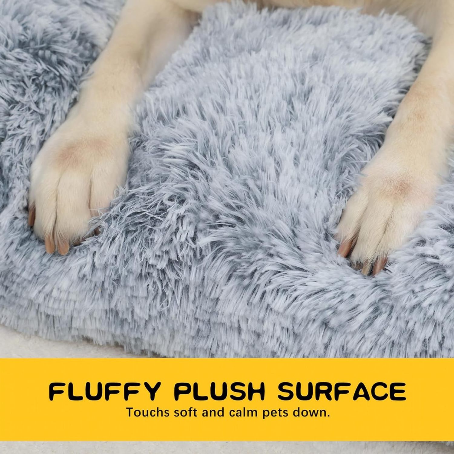 Wholesale Custom Washable Fluffy Faux Fur Pet Dog Kennel Crate Pad Mat Calming Plush Dog Bed for Pet Sleeping and Anti Anxiety