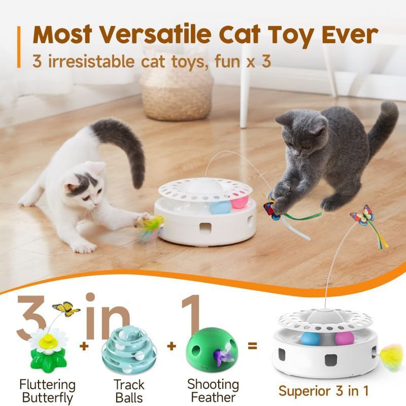 New Arrival 3-in-1 Smart Kitten Toy Butterfly Cat Toys Interactive with Random Moving Ambush Feather Cat Kicker