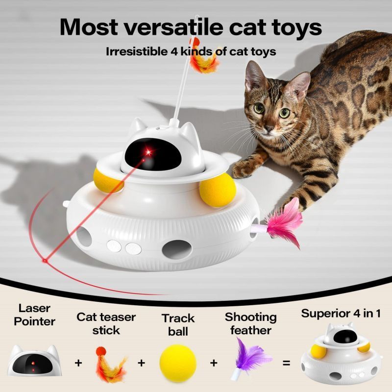 New Arrival Custom 4-in-1 Automatic Smart Cat Toys Interactive Electronic Cat Toy with Laser Feather Teaser Wand Roller Toy