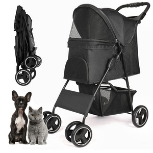 Wholesale Customized Four Wheels Luxury Folding Pet Stroller Cat Dog Stroller for Large Medium Small Dogs Cats