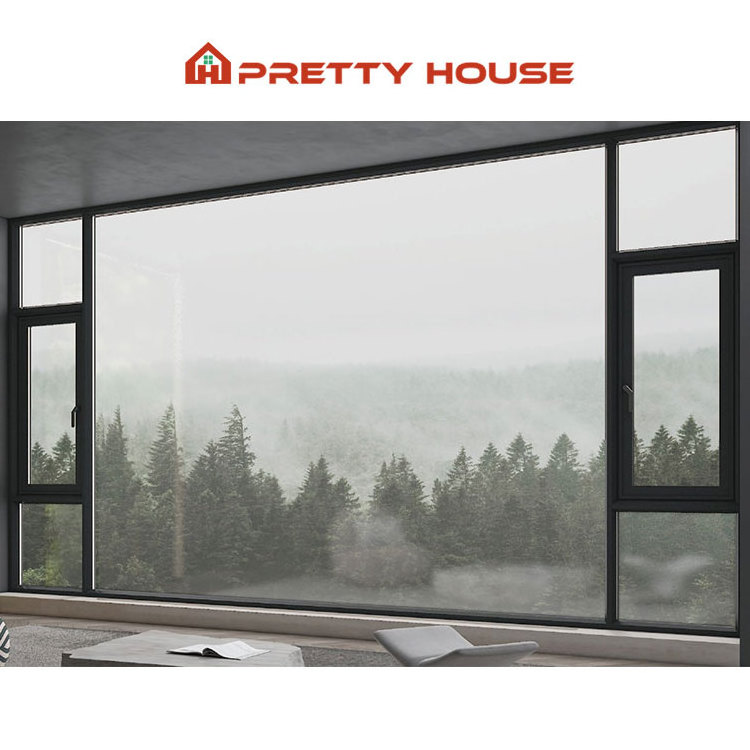 Minimal slim frame house glass window and door design anti-deformation energy saving black aluminum frame casment windows