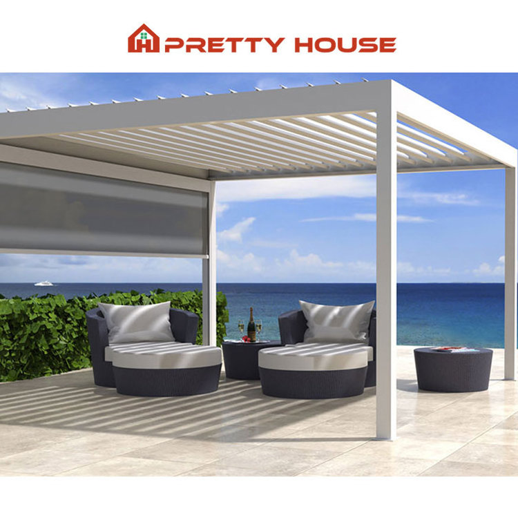 Opening Louver Roof Motorized Sunshade House Waterproof Aluminum Gazebo Outdoor Pergola With Adjustable Roof