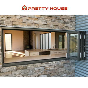 Prettyhouse Customized horizontal sliding folding window double tempered glass aluminium accordion windows