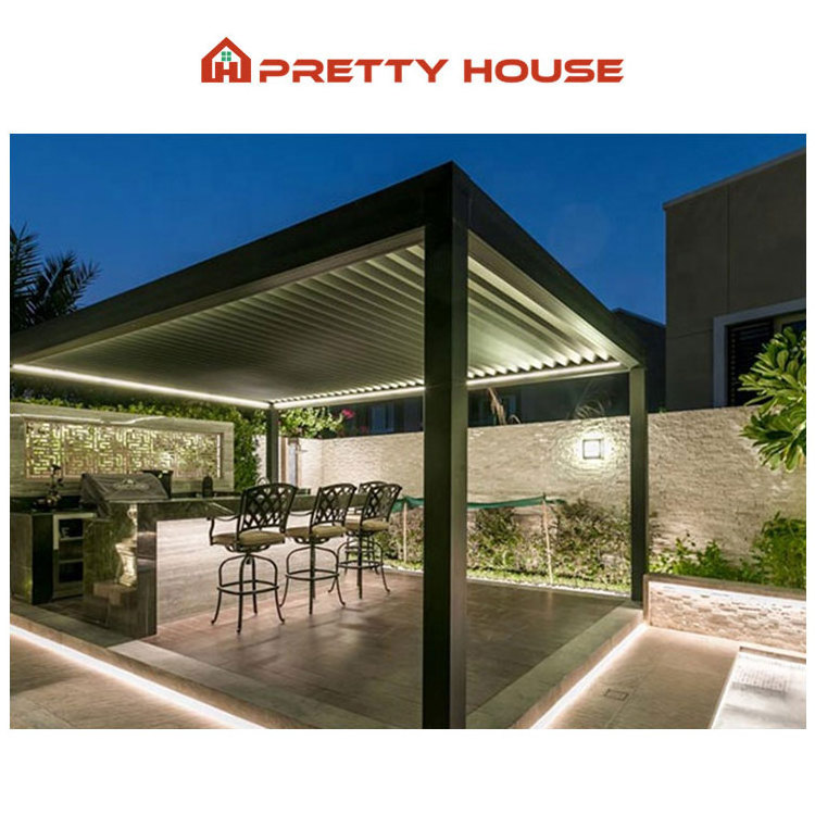 UV Resistant Outdoor Gazebo 3x4 Retractable Aluminium Awning Roof Cover Pergola With Sliding Door