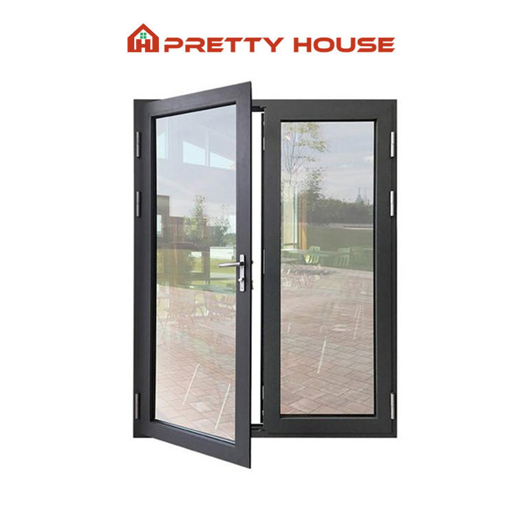 Exterior Front French Doors Double LowE Glass Thermal Break Aluminum Swing Double Door