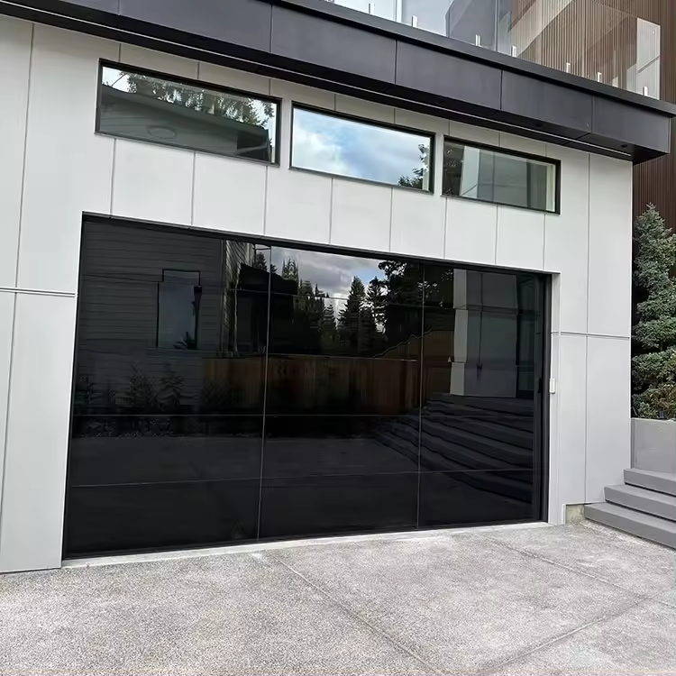 16x8 Modern Rolling Garage Door Black Glass Remote Control Sectional Security Aluminum Glass Garage Doors