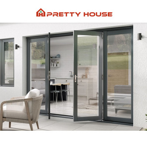 Security anti theft french swing front door soundproof double glass aluminum double entry doors modern