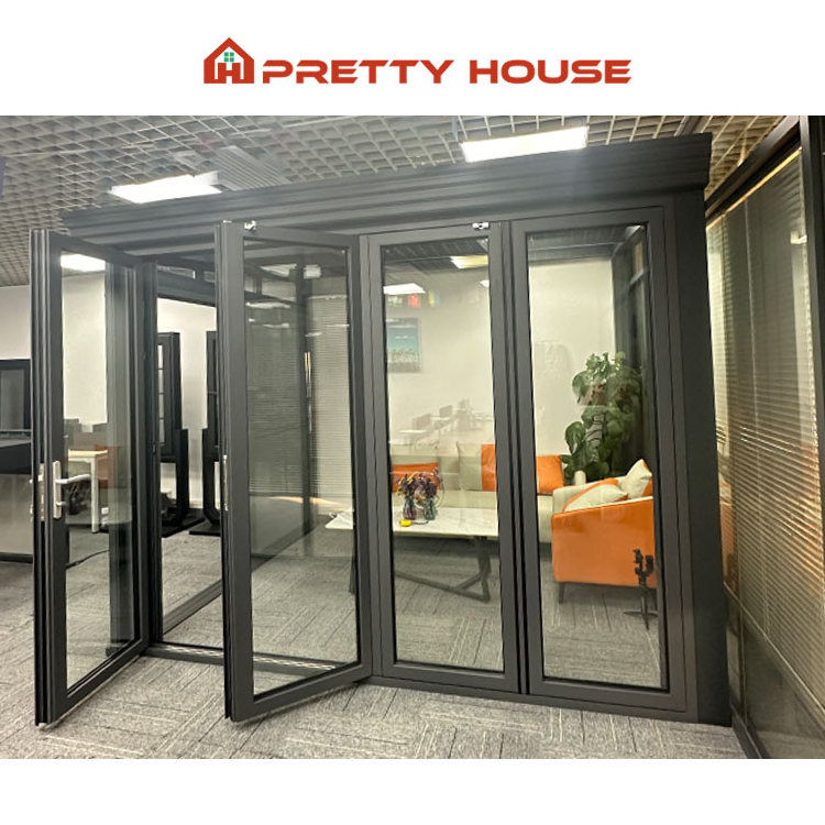 American NFRC Commercial Aluminum Patio Accordion Folding Doors Veranda Double Glazed Exterior Bifold Doors