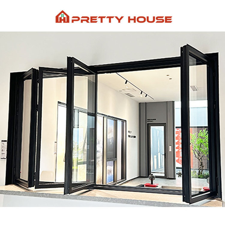 Prettyhouse Customized horizontal sliding folding window double tempered glass aluminium accordion windows