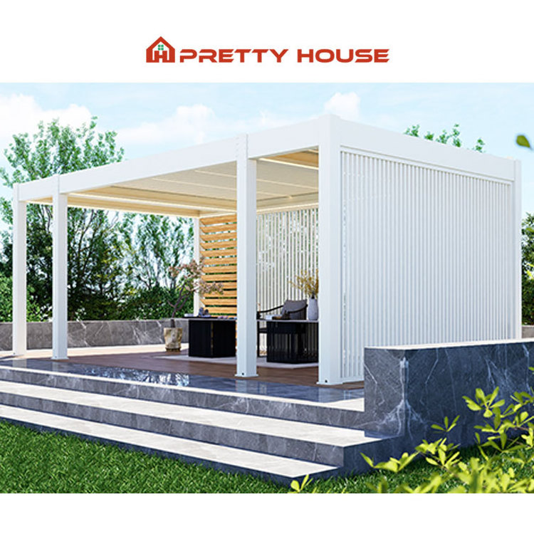 Rainproof Waterproof Aluminum Patio Deck Canopy Opening Roof System Backyard Pergola with Side Screen