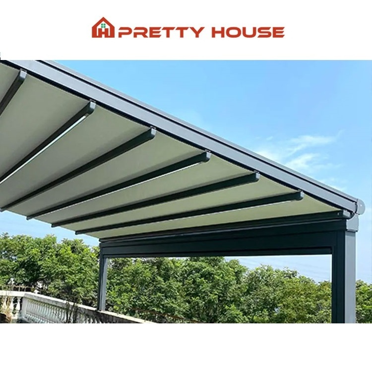 Custom Motorized electric backyard waterproof retractable roof shade awning folding PVC roof Canopy