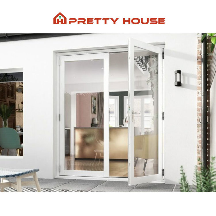 Security anti theft french swing front door soundproof double glass aluminum double entry doors modern