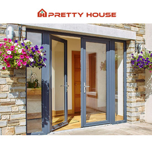 Custom residential house  front entry doors impact double triple glazed waterproof aluminum casement double swing door