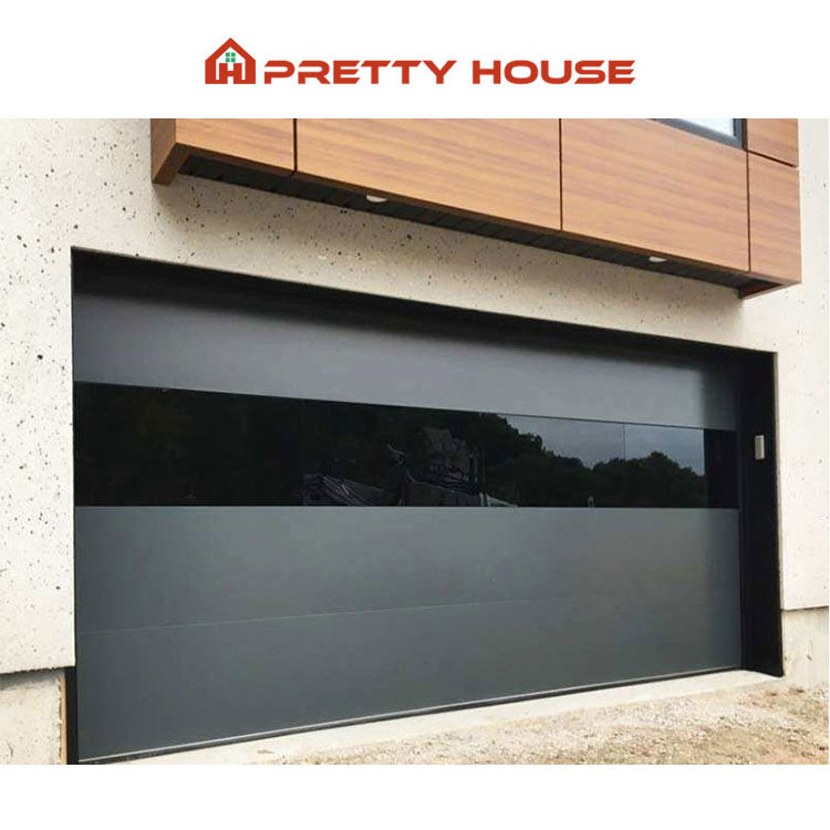 USA Modern Full View Garage Door Black Frameless Glass Aluminum Roll Up Garage Doors