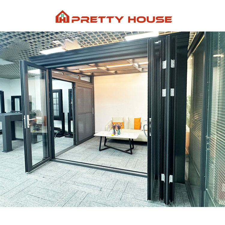 American NFRC Commercial Aluminum Patio Accordion Folding Doors Veranda Double Glazed Exterior Bifold Doors