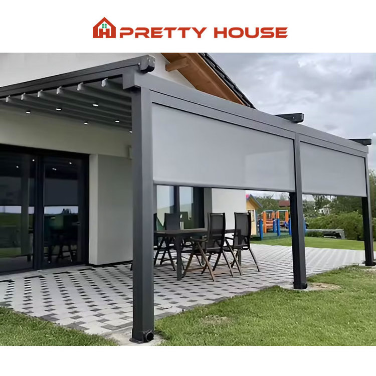 Custom Motorized electric backyard waterproof retractable roof shade awning folding PVC roof Canopy