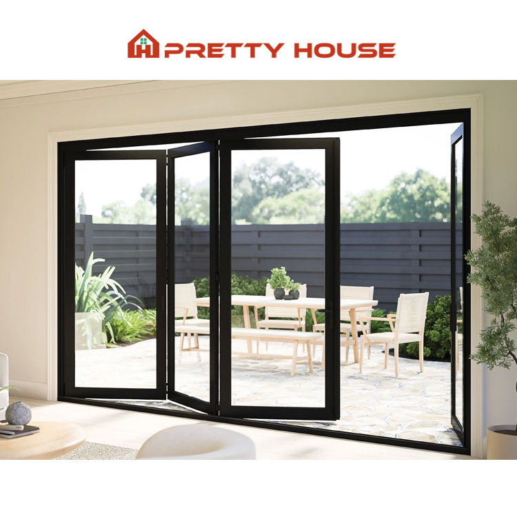 American NFRC Commercial Aluminum Patio Accordion Folding Doors Veranda Double Glazed Exterior Bifold Doors