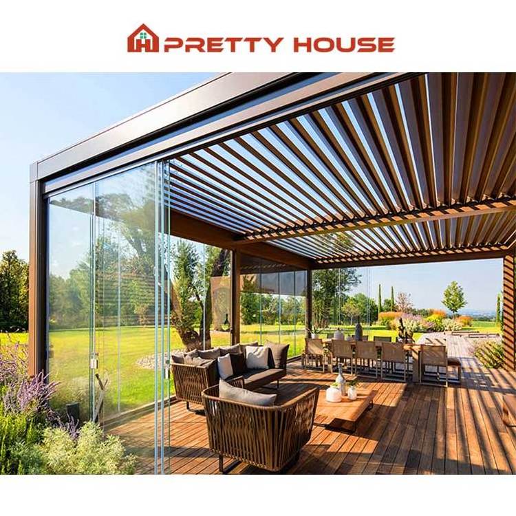 Customized Outdoor Garden Patio Motorized Retractable Roof Bioclimatic Pergola Outdoor Aluminum Pergola with Sliding Glass