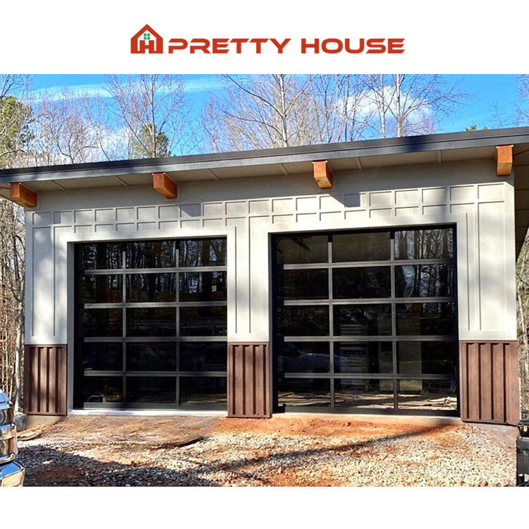 USA Modern Full View Garage Door Black Frameless Glass Aluminum Roll Up Garage Doors