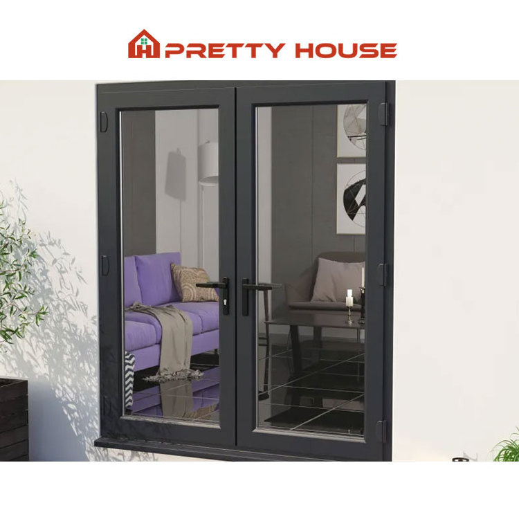 Security anti theft french swing front door soundproof double glass aluminum double entry doors modern