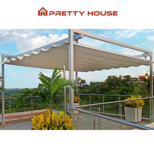 Custom Motorized electric backyard waterproof retractable roof shade awning folding PVC roof Canopy