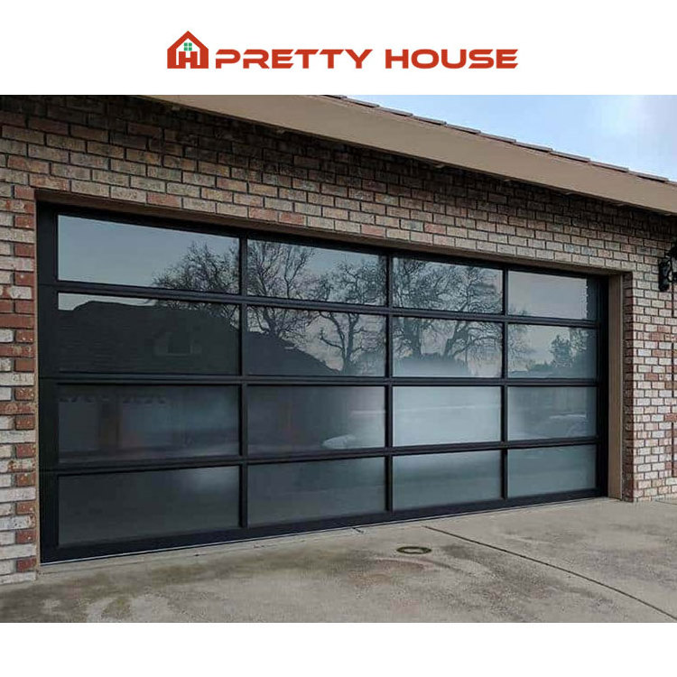 USA Modern Full View Garage Door Black Frameless Glass Aluminum Roll Up Garage Doors