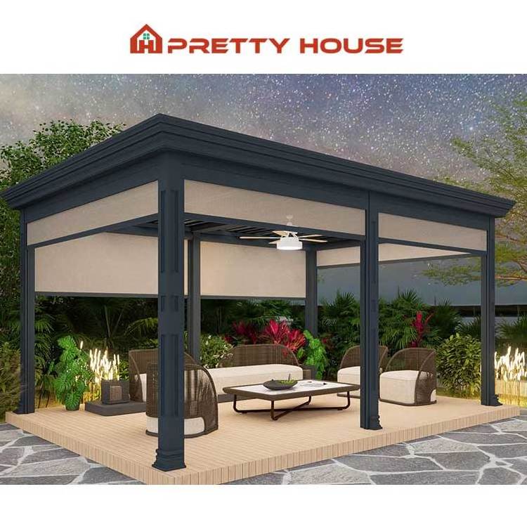 Custom Outdoor Aluminum pergola motorized louver automatic roof louvers aluminium pergola retractable roof with roller blind