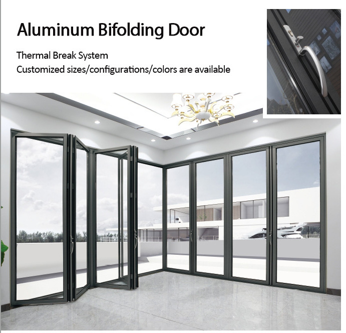 American NFRC Commercial Aluminum Patio Accordion Folding Doors Veranda Double Glazed Exterior Bifold Doors