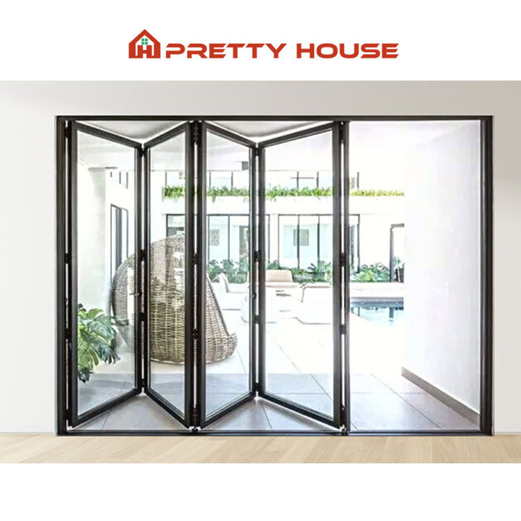 American NFRC Commercial Aluminum Patio Accordion Folding Doors Veranda Double Glazed Exterior Bifold Doors