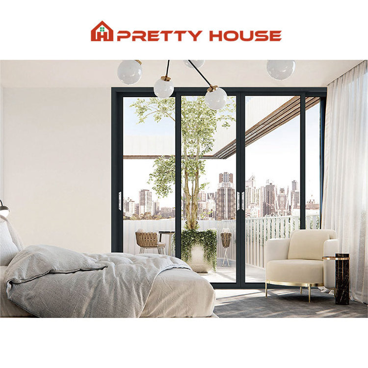 Popular Modern Custom Thermal Break Retractable Triple Glass Trackless Aluminum Glass Sliding Door