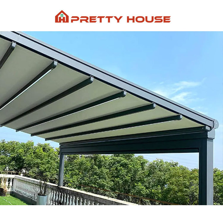 Outdoor Waterproof Motorized Aluminum Canopy Motorized Balcony Retractable Gazebo Cover Awning with Adjustable Roof