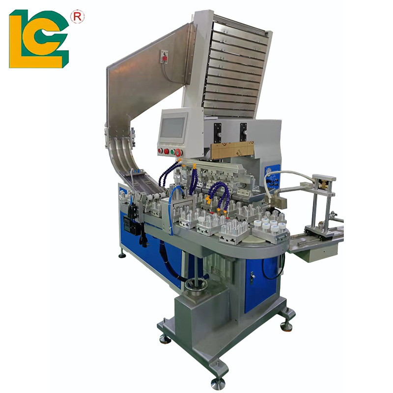 Plastic Cap Printing Machine Automatic Multi-Color Water Bottle Cover Pad Printing Machine Equipment With Conveyor