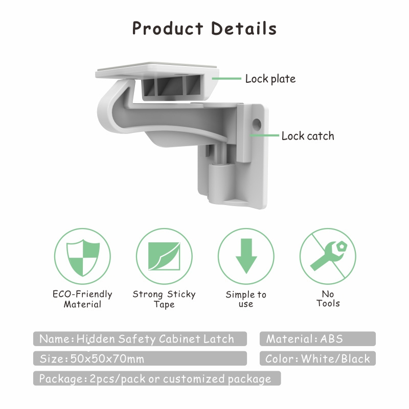 No Drilling or Tools Required for Installation Invisible Baby Proofing Cabinet Latch Locks