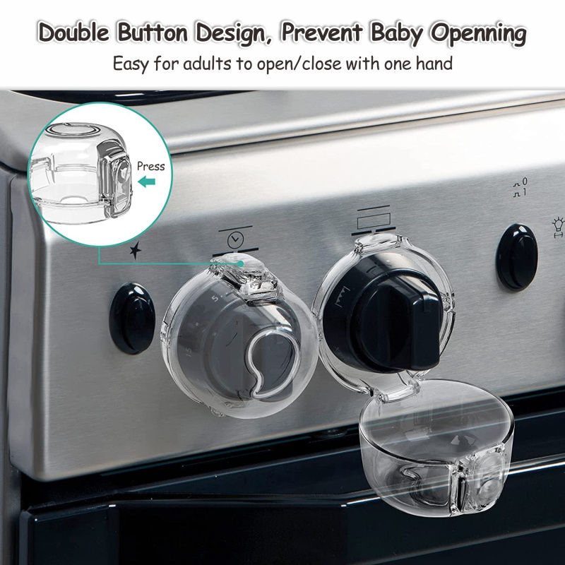 Wholesale double button transparency plastic baby proofing stove&knob cover for kitchen