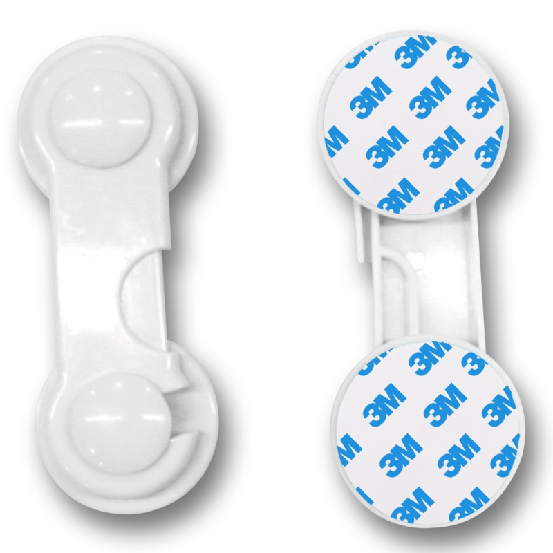 White Plastic Baby Safety Double Doors Cabinet Lock Rotating Latch Straps for drawer