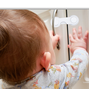 White Plastic Baby Safety Double Doors Cabinet Lock Rotating Latch Straps for drawer