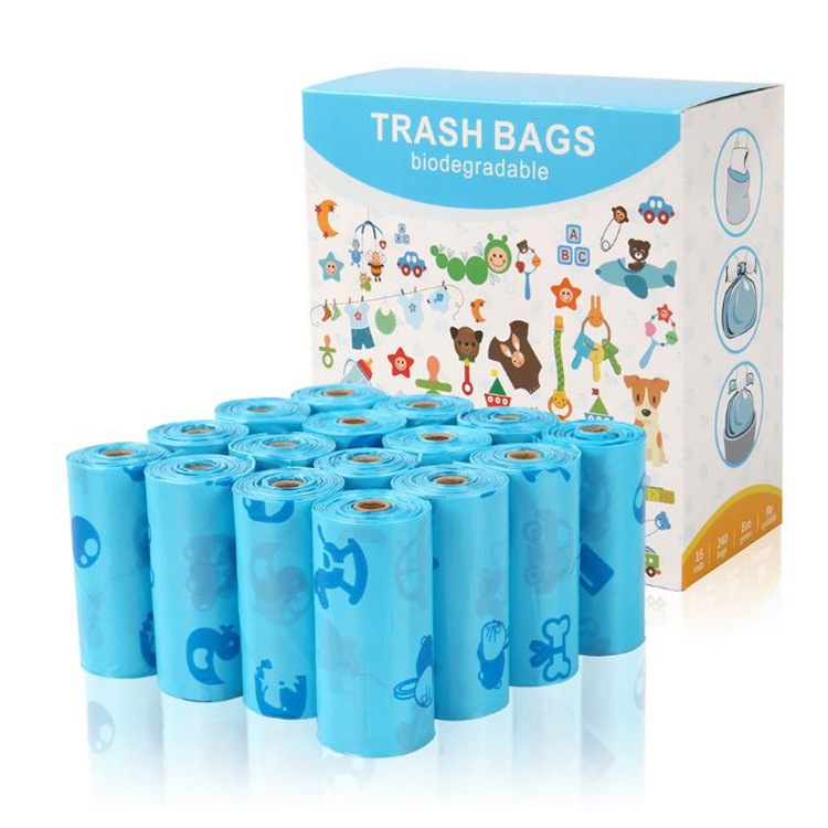 Biodegradable dog Doggie excrement poo sack poop bags supplies manufacturers compostable pet garbage dog waste bags in roll