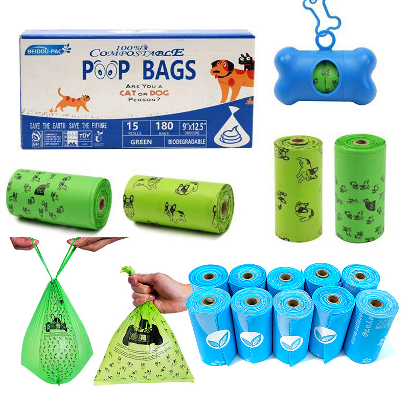 Custom scented fragrance fully bio degradable compostable pet dog large plastic waste poo poop bags for doggy