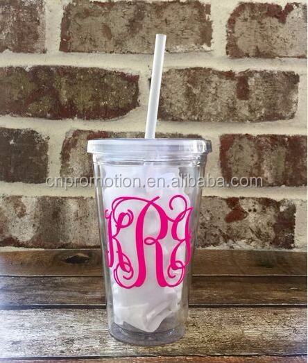 customized LOGO Cheaper price Cold drink promotional gift clear Double wall plastic tumbler with straw